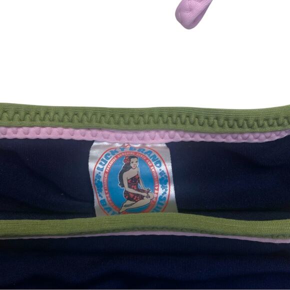 Lucky Brand Navy Blue Bikini Top Adjustable Tie Bottom Medium Bathing Suit - Picture 3 of 10